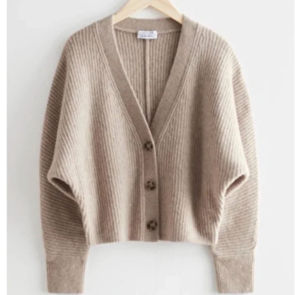 & Other Stories Beige Ribbed V‑Neck Button Cardigan